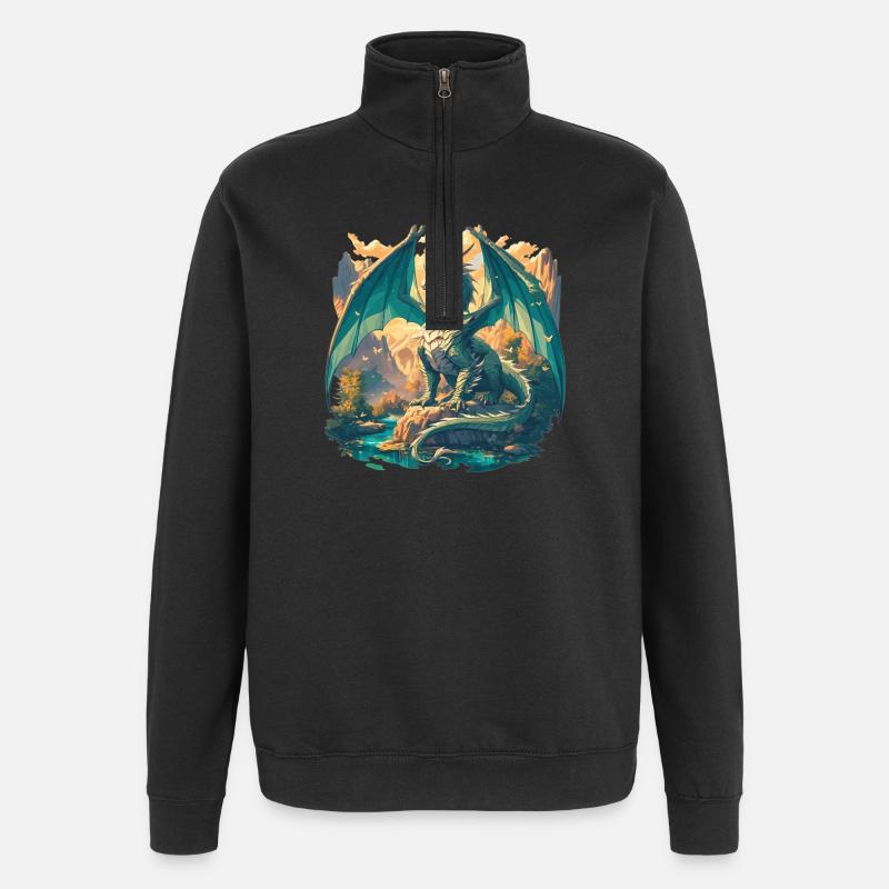 Drachen Drache - Quarter-Zip-Sweatshirt - Schwarz
