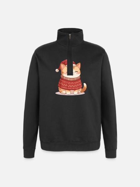 Anime Katze im Weihnachtspullover - Christmas  - Quarter-Zip-Sweatshirt - Schwarz