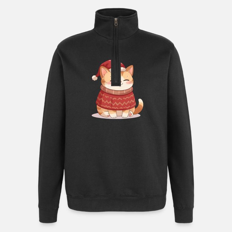 Anime Katze im Weihnachtspullover - Christmas - Quarter-Zip-Sweatshirt - Schwarz