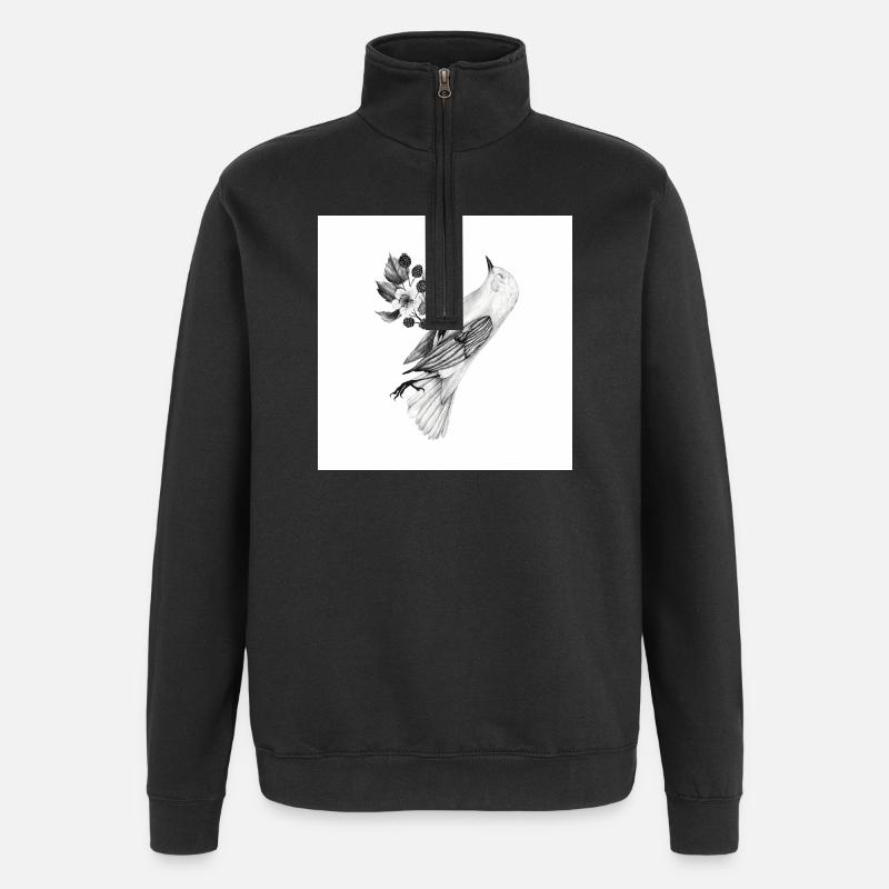 Vogel mit Pflanzen - Quarter-Zip-Sweatshirt - Schwarz