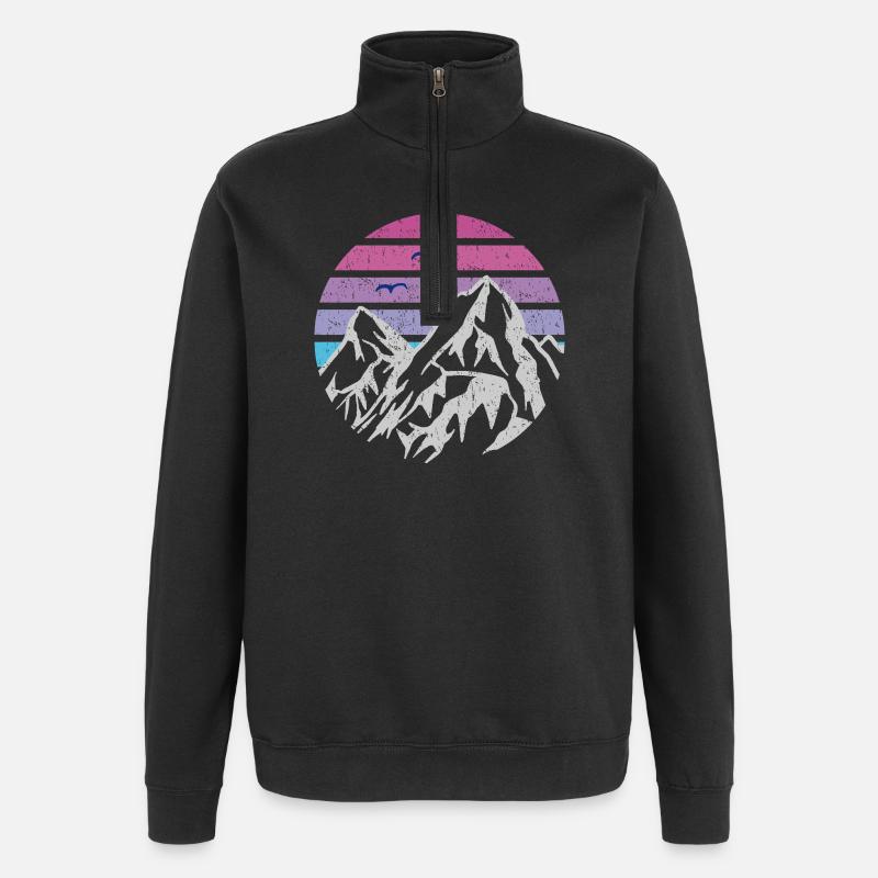 Mountains Retro Sun - Quarter-Zip Sweatshirt - black