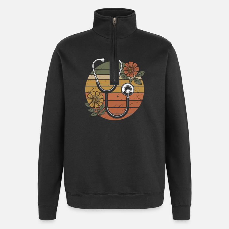 Retro Arzt Stethoskop - Quarter-Zip-Sweatshirt - Schwarz