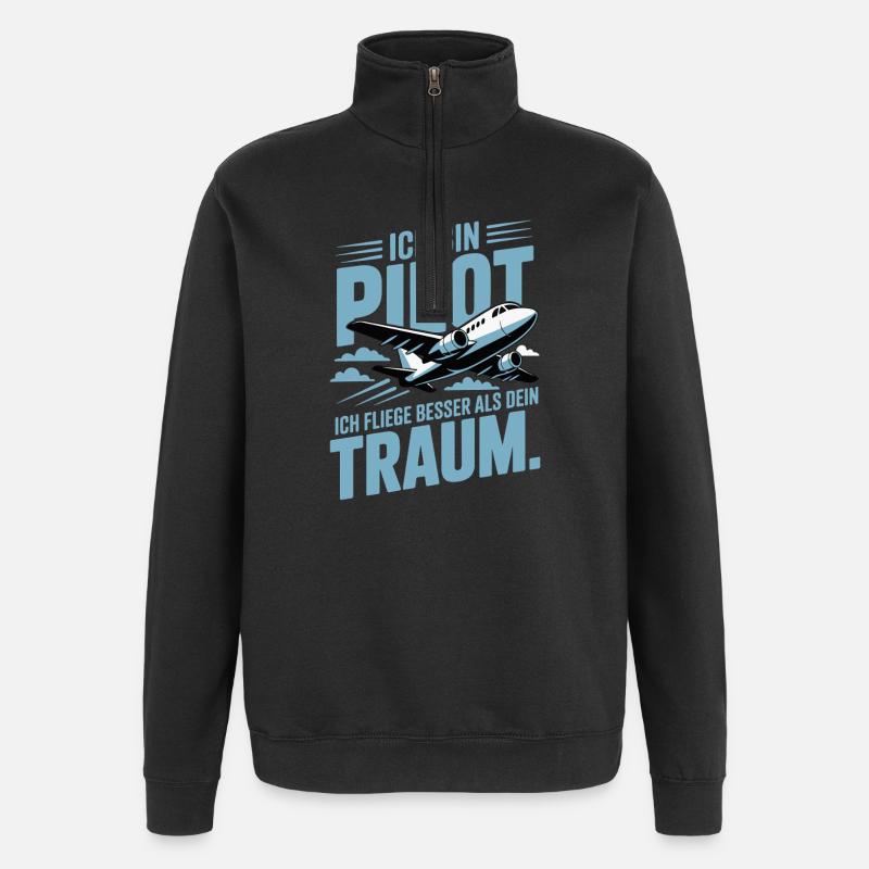 Pilot Geschenkidee - Quarter-Zip-Sweatshirt - Schwarz