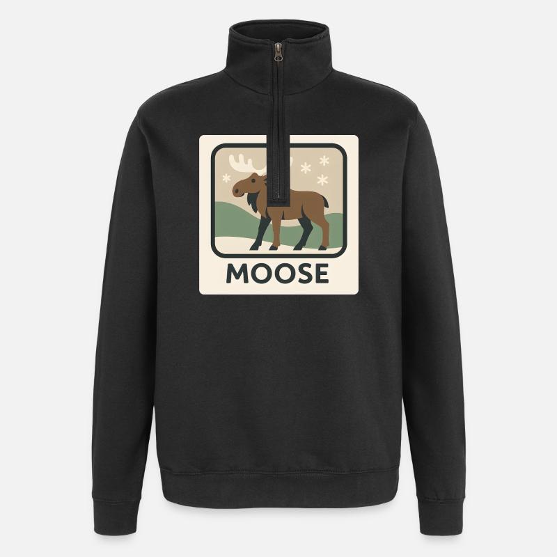 Skurrile Elch-Winterszene - Quarter-Zip-Sweatshirt - Schwarz