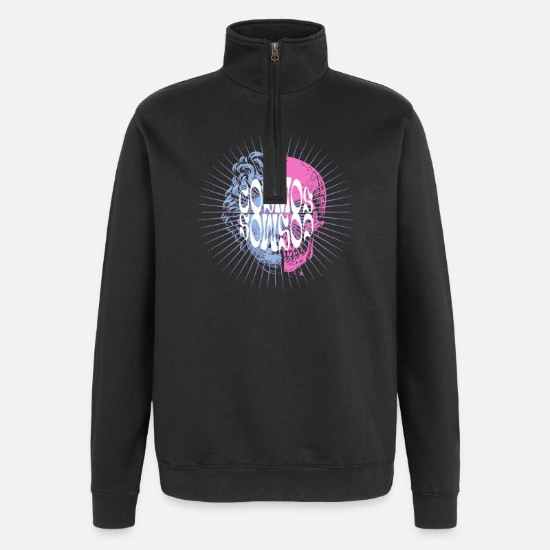 Kosmisches Totenkopf-Typografie-Design - Quarter-Zip-Sweatshirt - Schwarz