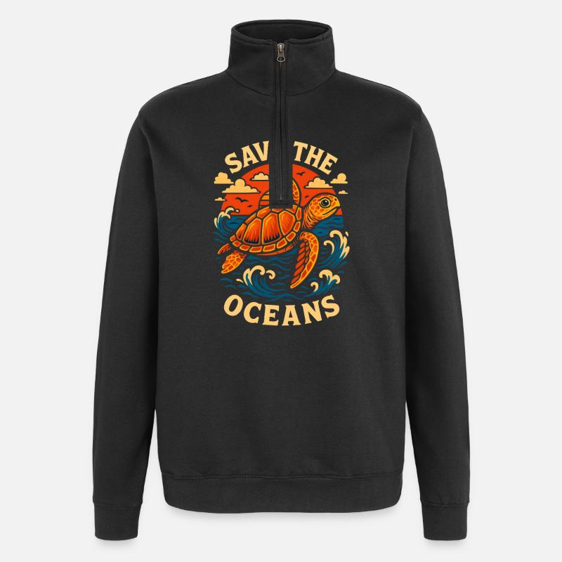 Save the Oceans Turtle Illustration - Quarter-Zip Sweatshirt - black