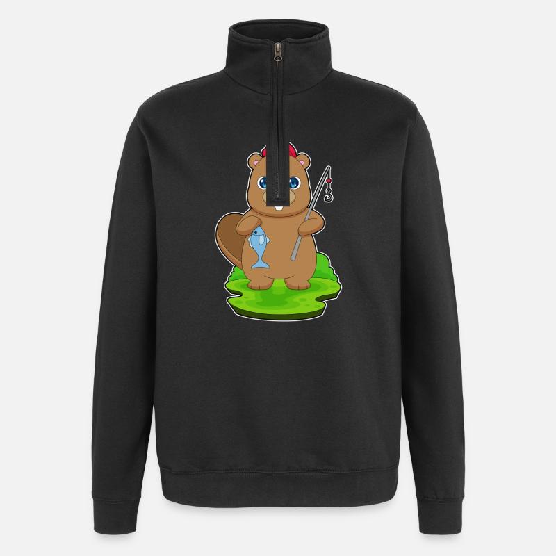 Pêche au castor - Sweat à zip 1/4 - noir