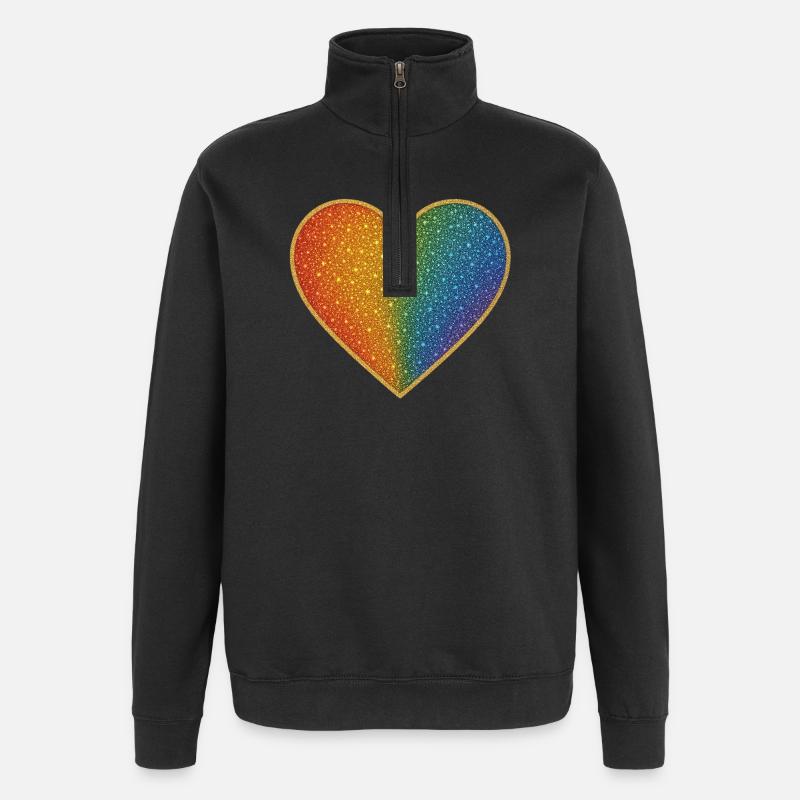 Funkelndes Regenbogenherz Design - Quarter-Zip-Sweatshirt - Schwarz