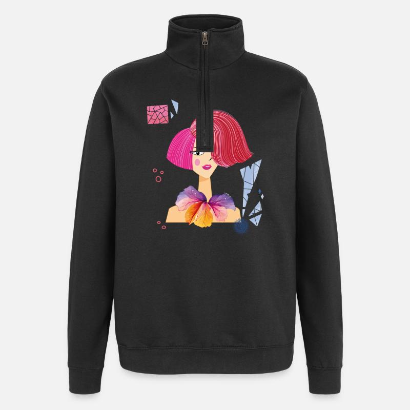 Mädchen Portrait  - Quarter-Zip-Sweatshirt - Schwarz