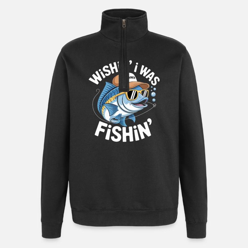 Humorvoller Fisch mit Surf-Accessoires - Quarter-Zip-Sweatshirt - Schwarz
