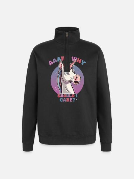 Playful unicorn saying - Quarter-Zip Sweatshirt - black