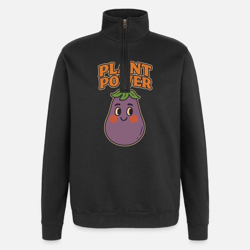 Verspielte Aubergine mit Botschaft - Quarter-Zip-Sweatshirt - Schwarz