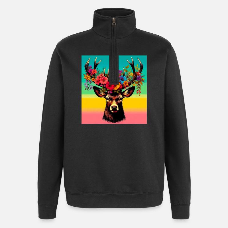 Cerf - Sweat à zip 1/4 - noir
