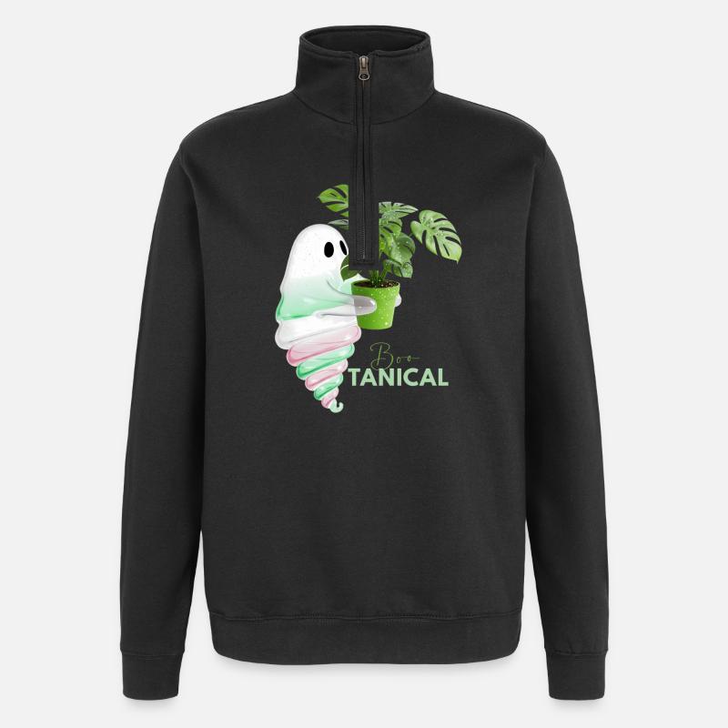 Monstera tropical et cônes brillants - Sweat à zip 1/4 - noir