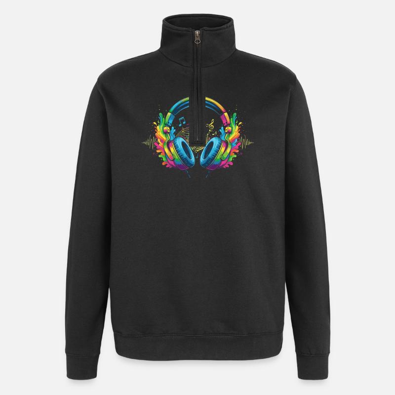 Lebendige Musik Kopfhörer Kunst - Quarter-Zip-Sweatshirt - Schwarz