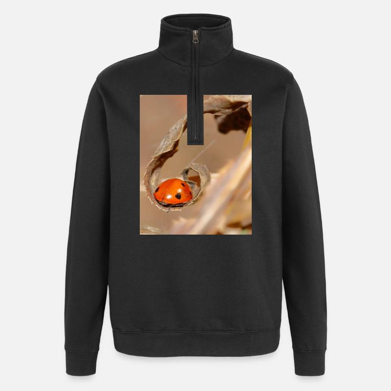 Ladybug on dried leaf - Quarter-Zip Sweatshirt - black