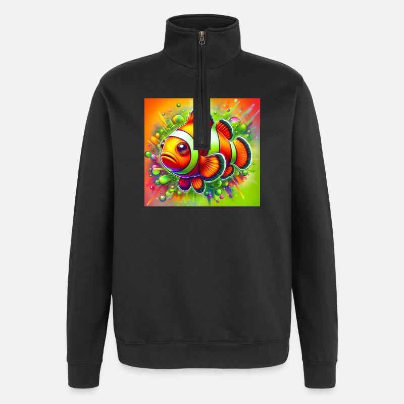 Poisson-clown - Sweat à zip 1/4 - noir