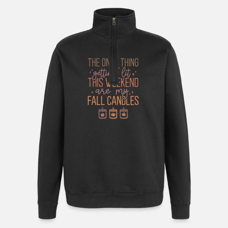 Herbstkerze und Zimtduft Textdesign - Quarter-Zip-Sweatshirt - Schwarz