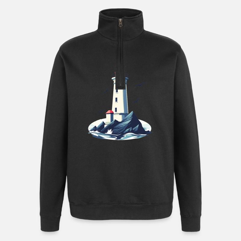 Leuchtturm auf felsiger Küste - Quarter-Zip-Sweatshirt - Schwarz