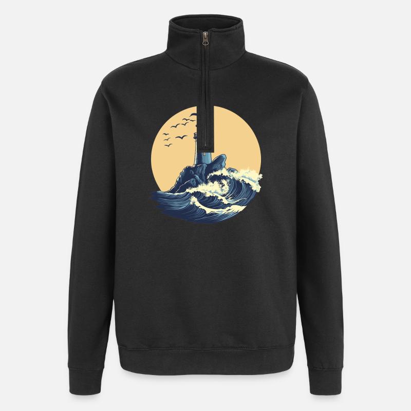 Phare sur une mer agitée - Sweat à zip 1/4 - noir