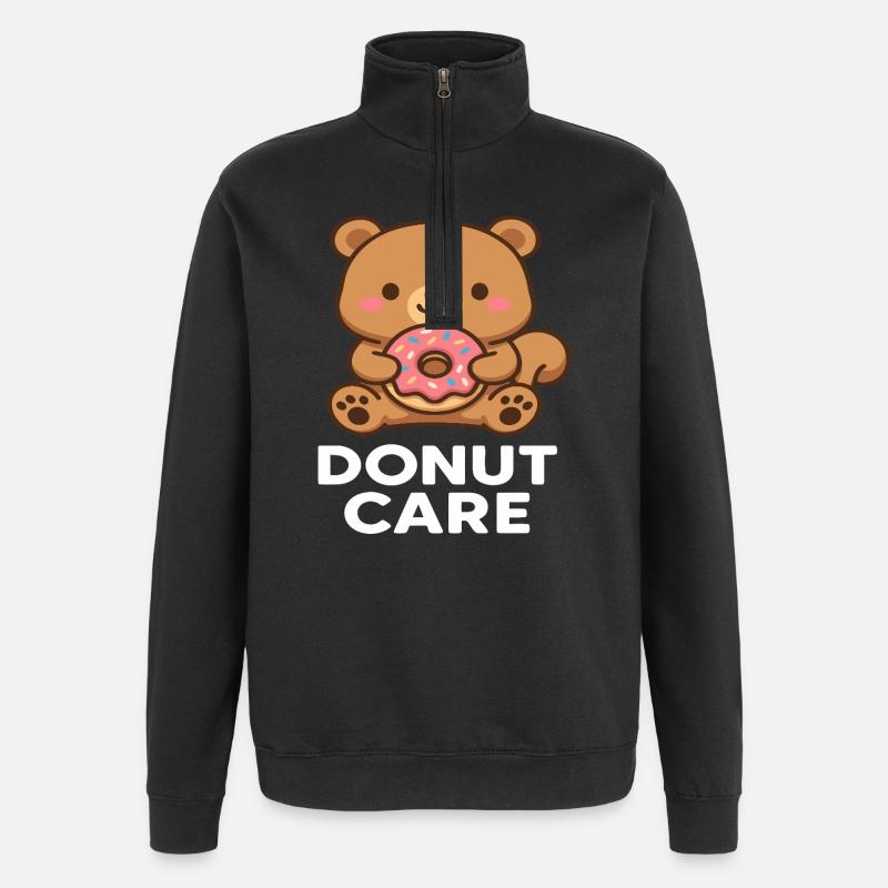 Kuscheller Bär mit Donut-Accessoire - Quarter-Zip-Sweatshirt - Schwarz