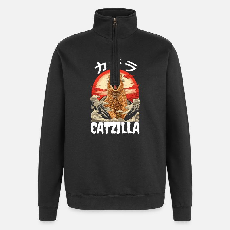 Catzilla Cat Japan Kaiju - Quarter-Zip Sweatshirt - black