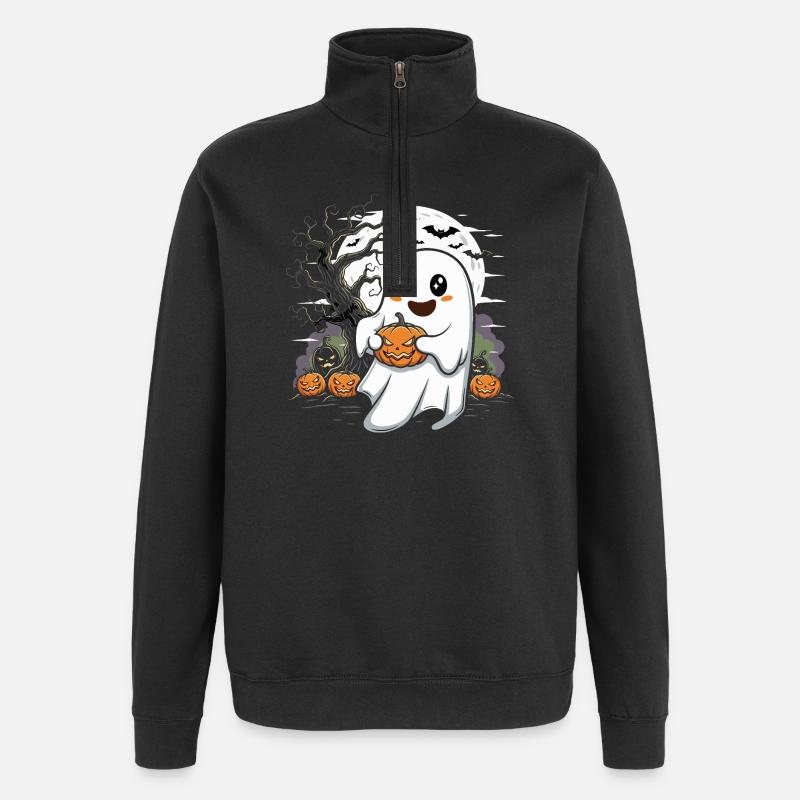 Niedlicher Geist mit Kürbislaterne - Quarter-Zip-Sweatshirt - Schwarz
