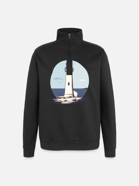 Leuchtturm am Meer Felsküste - Quarter-Zip-Sweatshirt - Schwarz