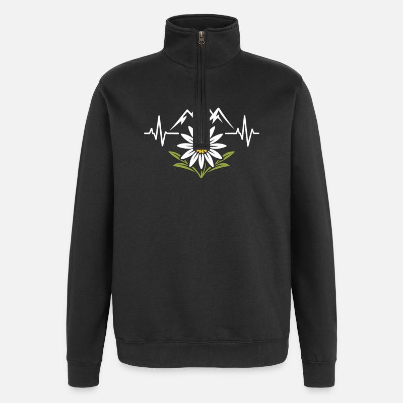 Edelweiß Herzschlag - Alpenliebe Design - Quarter-Zip-Sweatshirt - Schwarz
