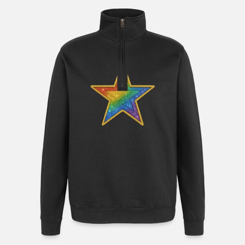 Regenbogen-Glitzer-Stern-Patch-Design - Quarter-Zip-Sweatshirt - Schwarz