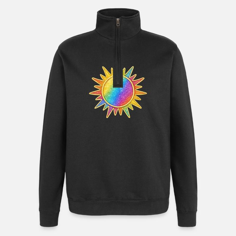 Motif éclatant de soleil arc-en-ciel - Sweat à zip 1/4 - noir