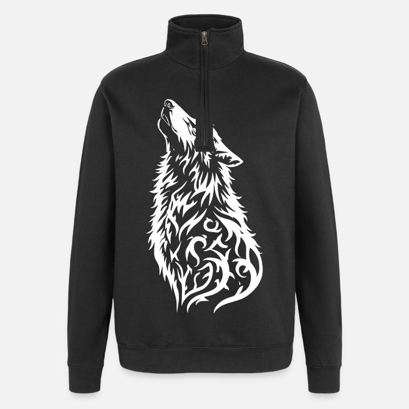 Wild Wolf Head Tattoo Design - Quarter-Zip Sweatshirt - black