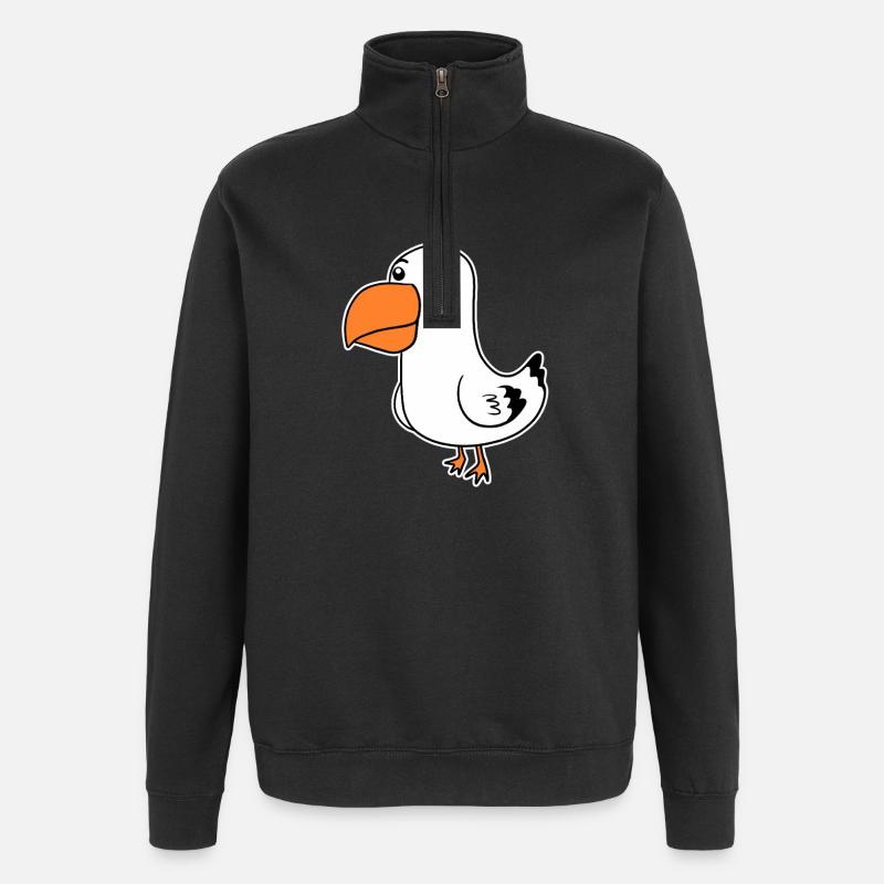 Dessin animé mignon de mouette - Sweat à zip 1/4 - noir