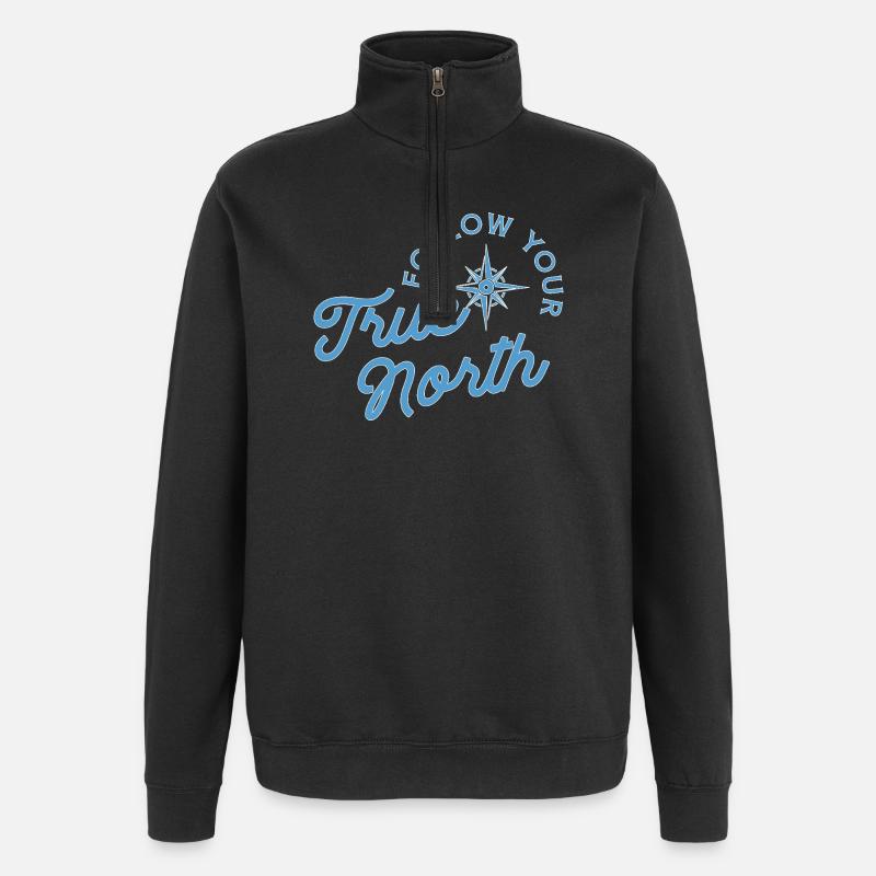 Compass motif with adventure message - Quarter-Zip Sweatshirt - black