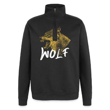 Goldener Wolf Illustration Design - Quarter-Zip-Sweatshirt - Schwarz - Vorne - AI Model Female 172 light (172cm) & AI Model Male 178 dark (178cm)