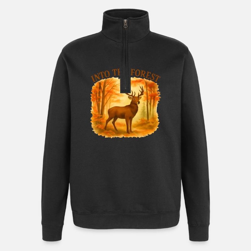 Dans la forêt – Cerf d'automne - Sweat à zip 1/4 - noir