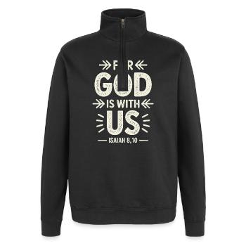 For God Is With Us Design - Quarter-Zip-Sweatshirt - Schwarz - Vorne - AI Model Female 172 light (172cm) & AI Model Male 178 dark (178cm)