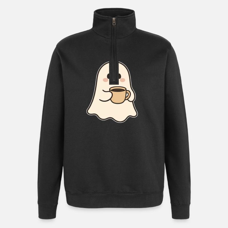 Sweet ghost coffee enjoyment - Quarter-Zip Sweatshirt - black