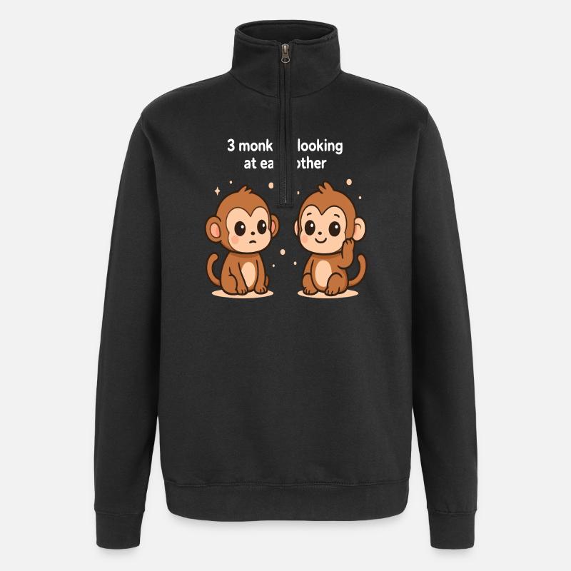 Singes joueurs avec contact visuel - Sweat à zip 1/4 - noir