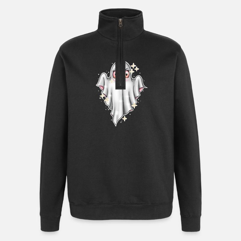Cute Glowing Ghost Illustration - Quarter-Zip Sweatshirt - black