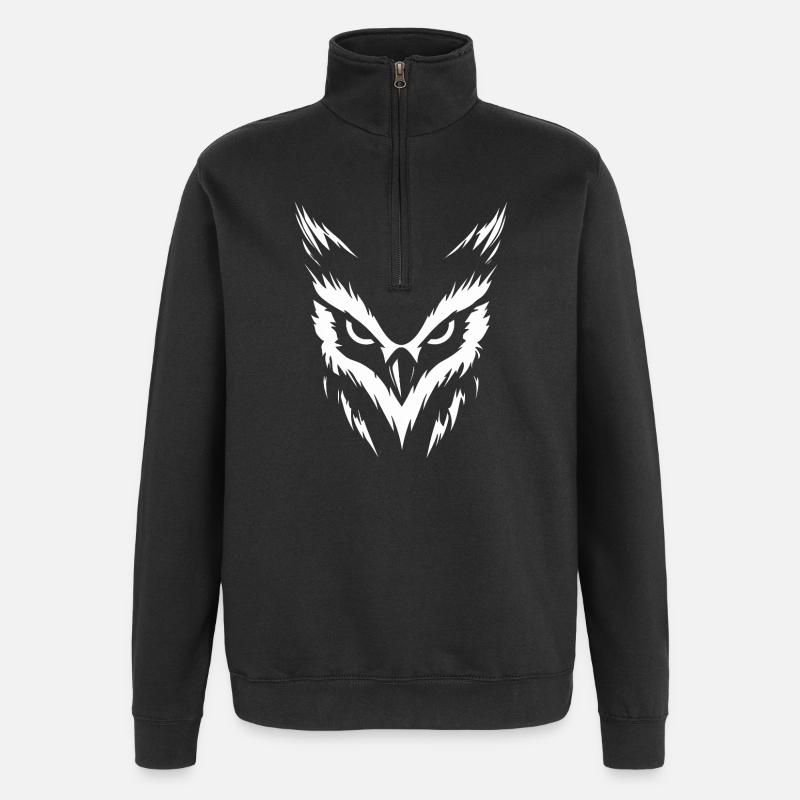 weiße Eule - Quarter-Zip-Sweatshirt - Schwarz