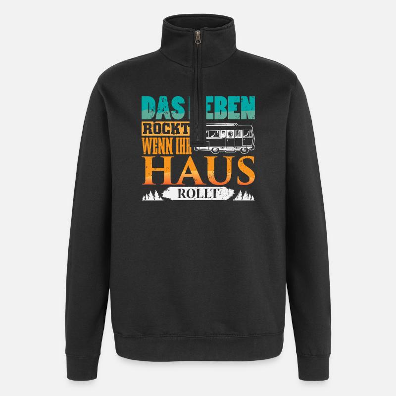 Camper Camping Caravane Dicton - Sweat à zip 1/4 - noir