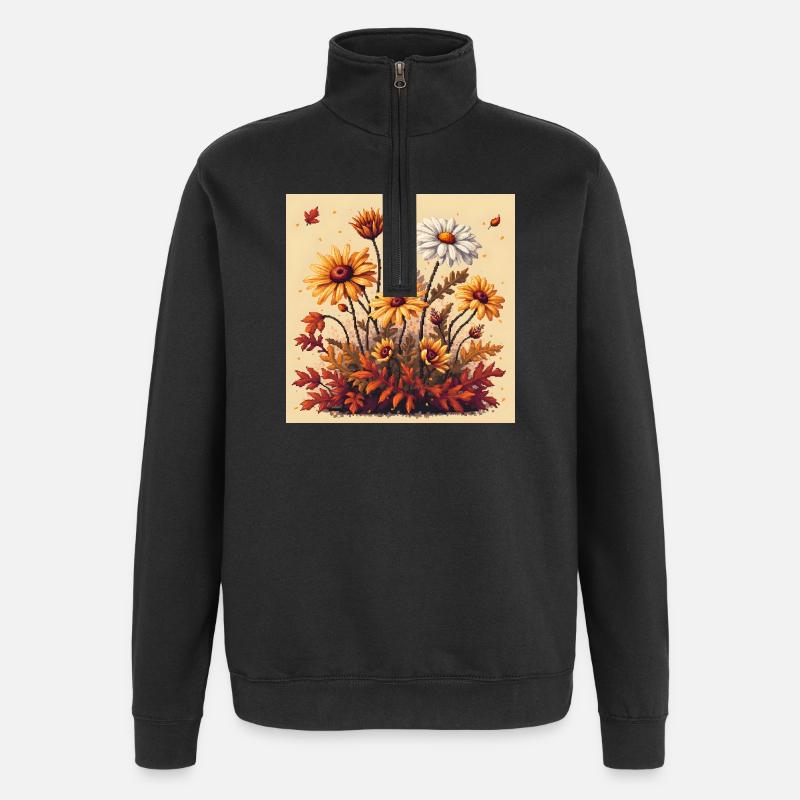 8 bits Floraison d’automne - Sweat à zip 1/4 - noir