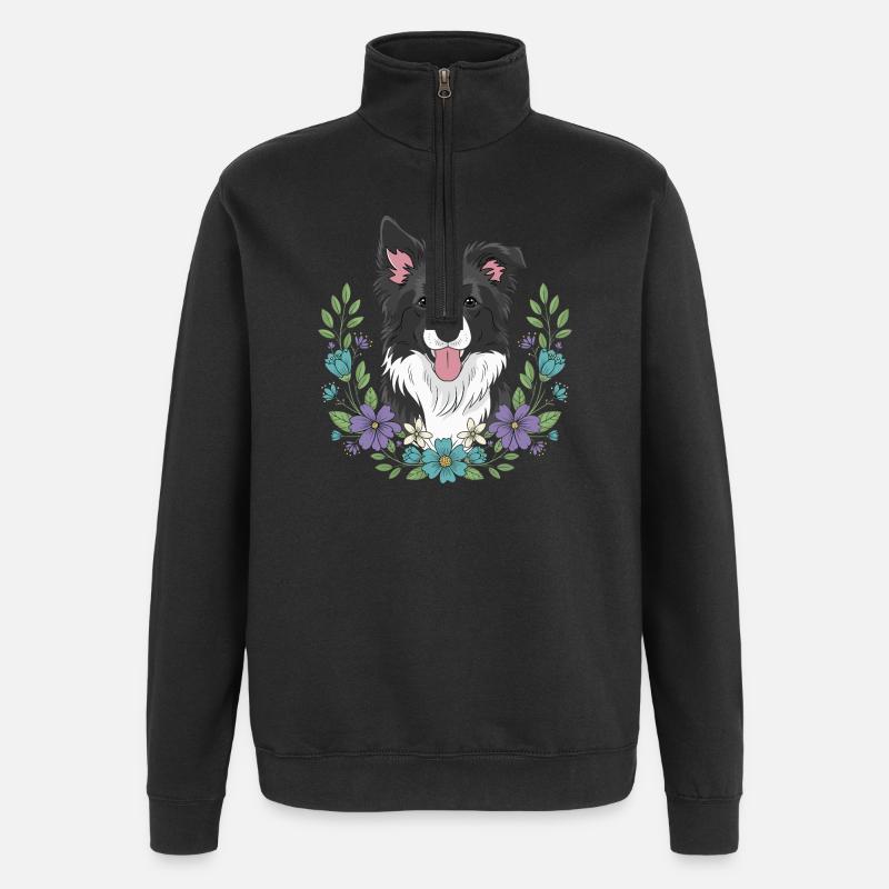 Border Collie Blumenfeier - Quarter-Zip-Sweatshirt - Schwarz