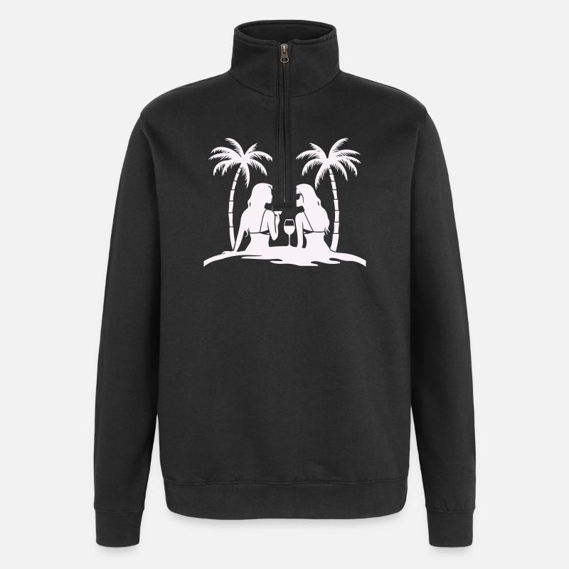 Silhouette style tropical plage nuit - Sweat à zip 1/4 - noir