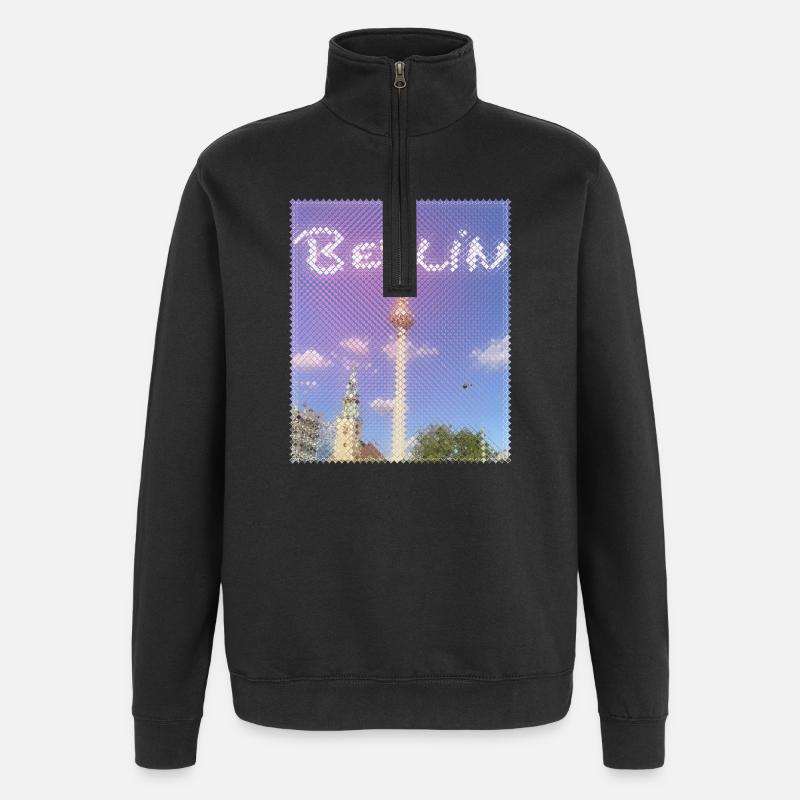 Berlin Fernsehturm Neon Design - Quarter-Zip-Sweatshirt - Schwarz