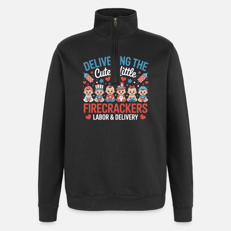  Labor & Delivery Firecrackers Independence Day - Quarter-Zip-Sweatshirt - Schwarz
