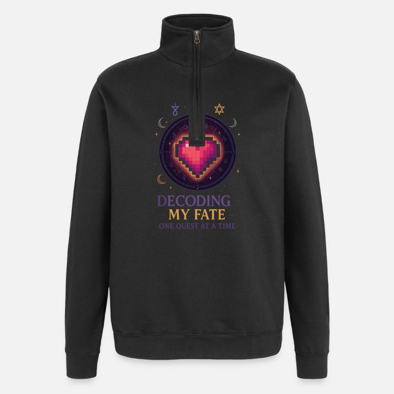 Decoding Fate: Heart Pixel Art - Quarter-Zip Sweatshirt - black