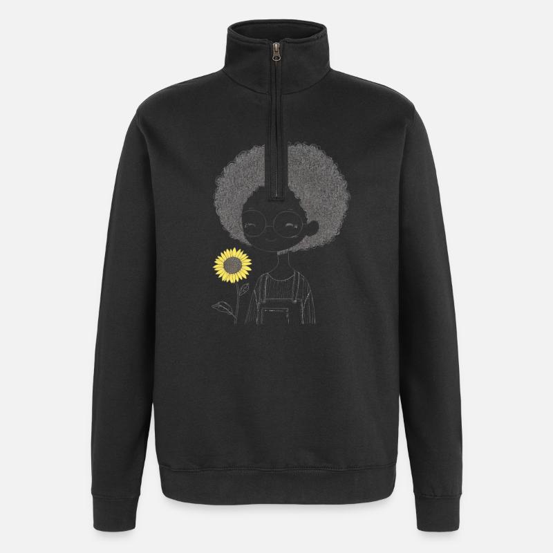 Fröhliches Mädchen mit Sonnenblume - Quarter-Zip-Sweatshirt - Schwarz