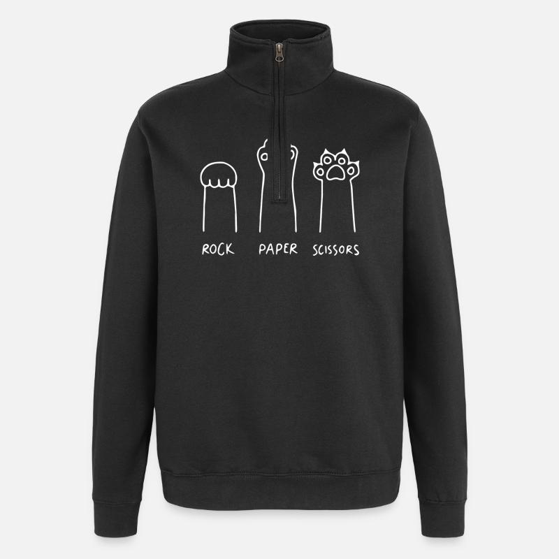chat pierre papier ciseaux drôle - Sweat à zip 1/4 - noir